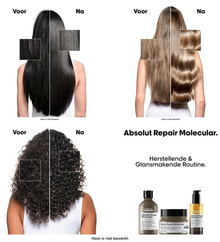 L'Oreal Professionnel Paris Absolut Repair Molecular supplement bottle, 90 ml, for hair health and nourishment.