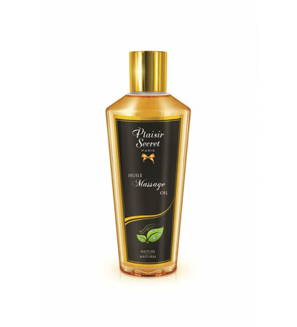 Bottle of Plaisir Secret Massageolie Plaisir Secret with 250 ml capacity for health and personal care, set against a neutral background.
