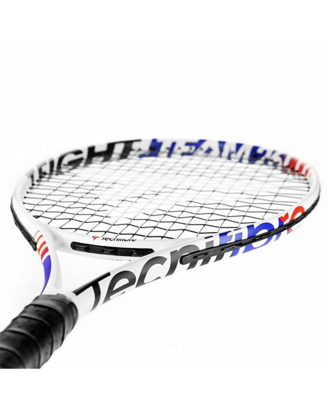Tecnifibre TFIGHT 25 Team Infantil tennis racket for kids, outdoor sport, with black and white design and grip handle.