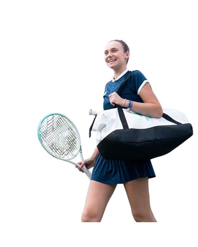 Tecnifibre Tour Endurance tennis racket in white, outdoor sports equipment for tennis players, displayed on a court.