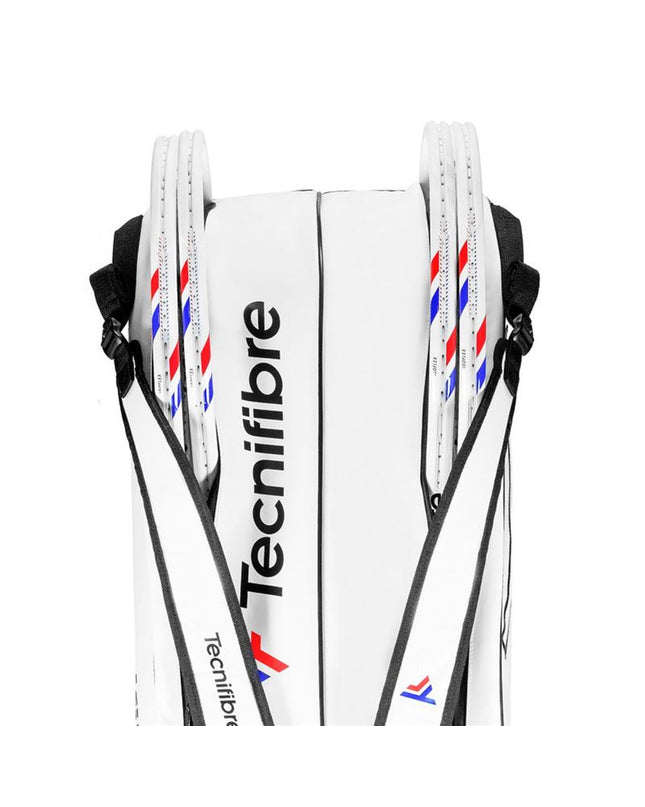 Tecnifibre Tour Endurance White tennis racket rackettas with white frame and strings, designed for outdoor tennis play.