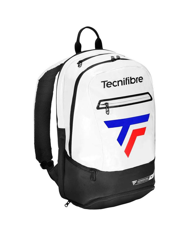 Tecnifibre Rackettas Tour Endurance tennis racket with black and white design, suited for outdoor tennis play.