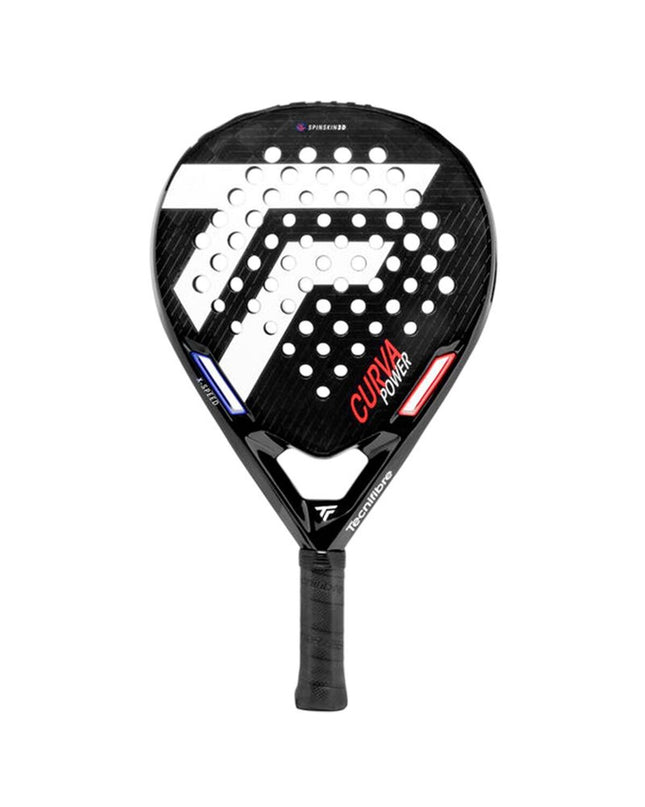 Tecnifibre Curva Power padel racket with black frame and grip, designed for paddle tennis outdoor sports.