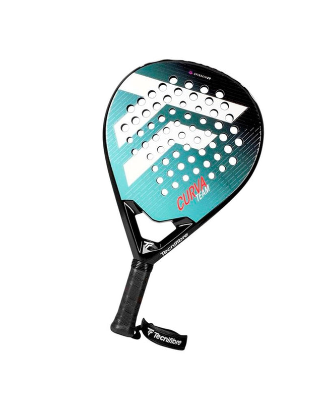 Tecnifibre Curva Team Water padel racket with carbon fiber frame, designed for paddle tennis, shown with ergonomic grip and sleek design.