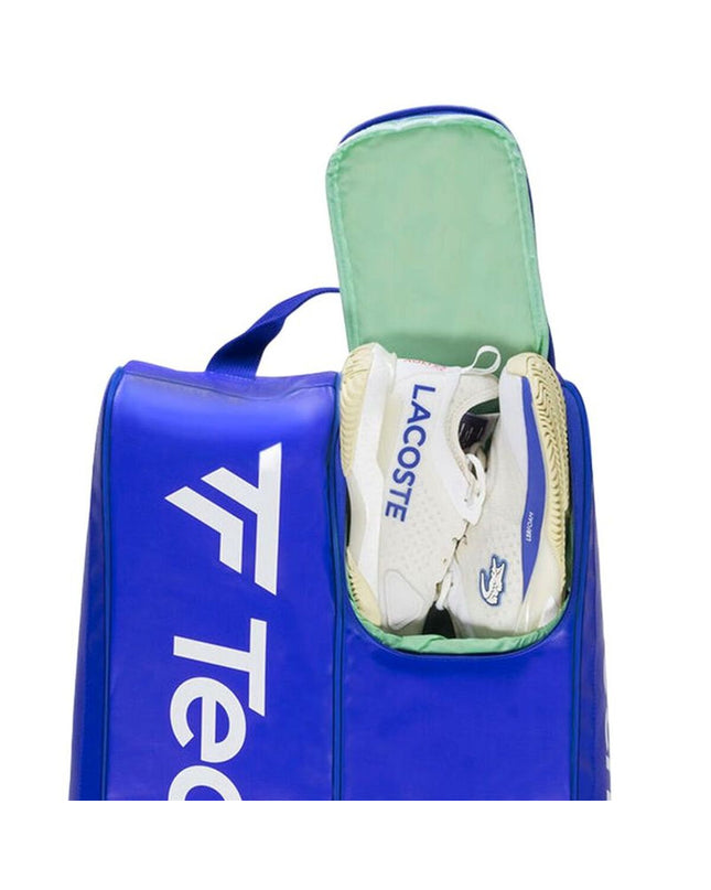 Tecnifibre Tour Endurance Blue tennis racket bag with 12 racket compartments, blue color, designed for outdoor tennis players.