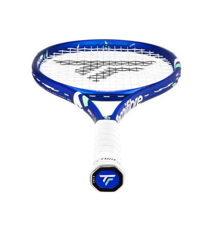 Tecnifibre Tfight 300 tennis racket with black and white frame and grip, ready for outdoor tennis play.