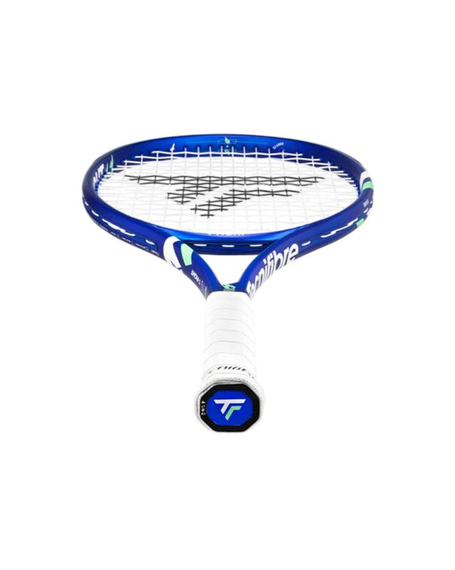 Tecnifibre Tfight 300 tennis racket with black and white frame and grip, ready for outdoor tennis play.