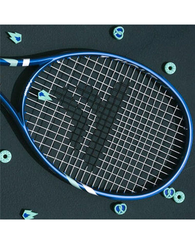 Tecnifibre Pretzel tennis vibration damper with black and red design for outdoor tennis rackets.