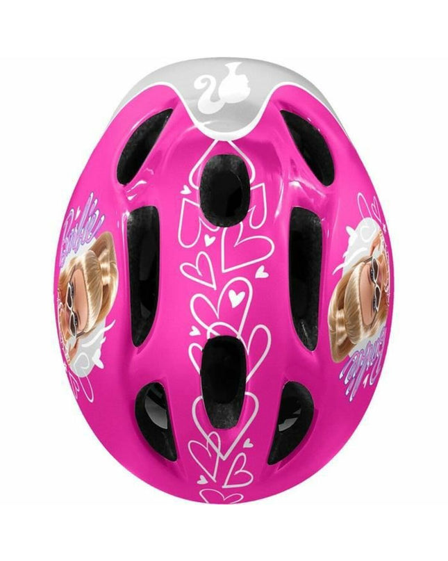 Pink Barbie Kinder fietshelm with adjustable straps and ventilation for safe outdoor cycling for kids.