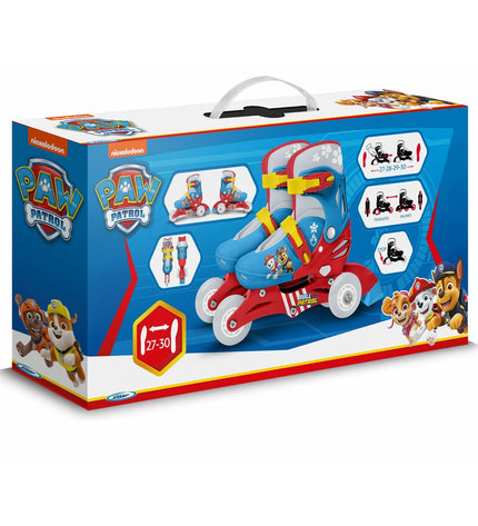 Inline skates for kids featuring Paw Patrol design in blue and red, ideal for outdoor urban mobility and sports activities.