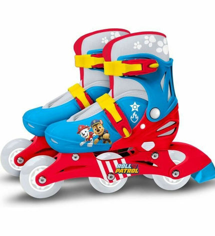 Blue and red Paw Patrol inline skates for kids, featuring sporty design and adjustable fit for outdoor and urban mobility.