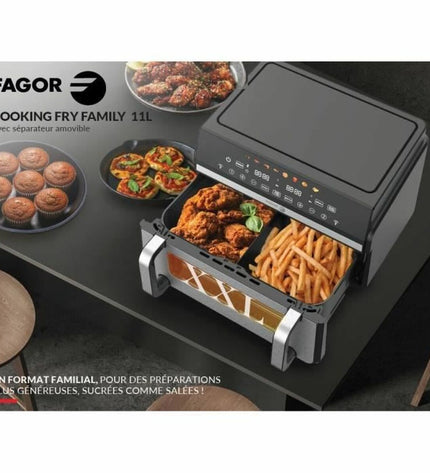 Fagor frituurmachine for home cooking, compact electric deep fryer with stainless steel finish and control panel.