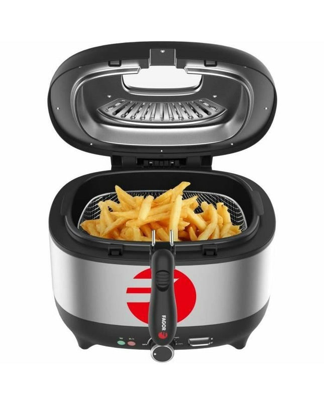 Fagor FG2310 small electric deep fryer for home cooking, with stainless steel design and digital control panel visible in image.