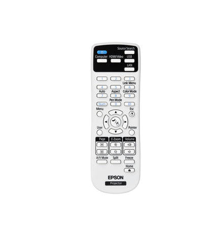 Epson EB-685WI WXGA projector displaying a colorful image on a screen, with control buttons and sleek design visible.