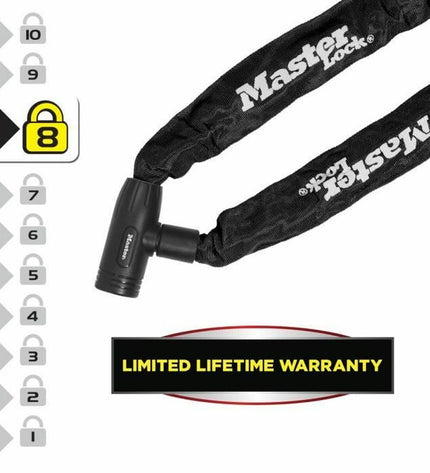 Master Lock sports and outdoor bike wheel lock with key security, designed for cyclists and outdoor enthusiasts.