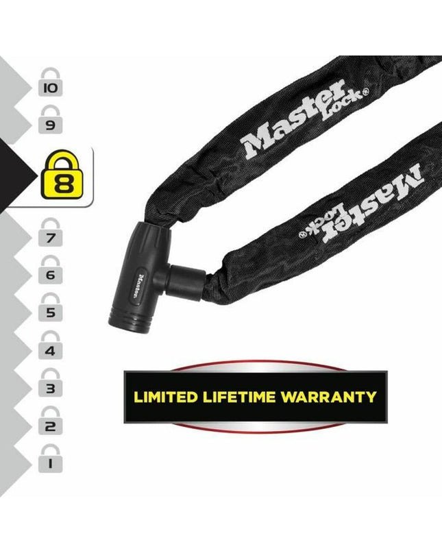 Master Lock sports and outdoor bike wheel lock with key security, designed for cyclists and outdoor enthusiasts.