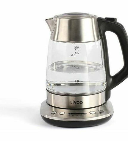 Livoo DOD165 1.7L gray electric kettle for home and kitchen, ideal for making coffee and tea, with a sleek design.
