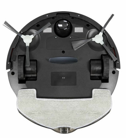 Livoo DOH145 WASH'UP robot vacuum cleaner cleaning a tiled floor with its circular design and modern appearance.
