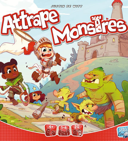 Asmodee Attrape Monstres board game with colorful monster cards and game pieces for kids' fun and family play.