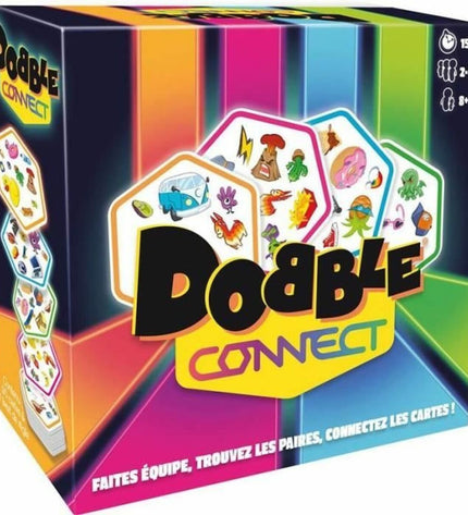 BigBuy Fun Dobble Connect board game for kids, featuring colorful circular cards and game pieces for fun family play.