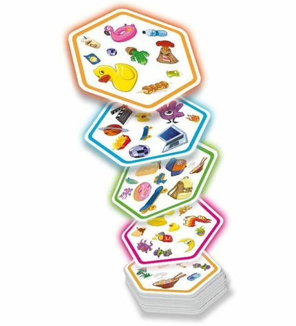BigBuy Fun Dobble Connect game, colorful card game for kids and families, with circular cards and vibrant design.