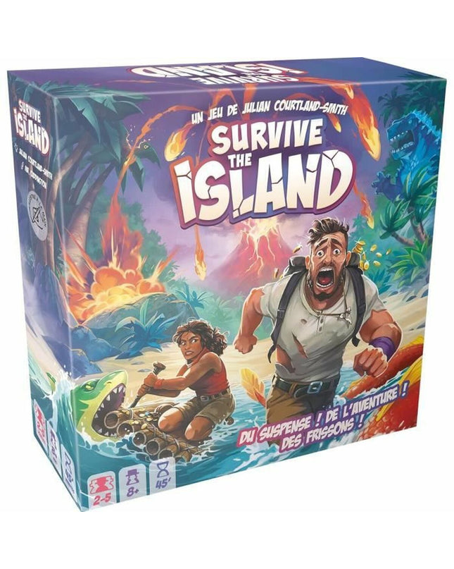 Asmodee Survive The Island board game with colorful game pieces and island-themed components for family fun and strategic gameplay