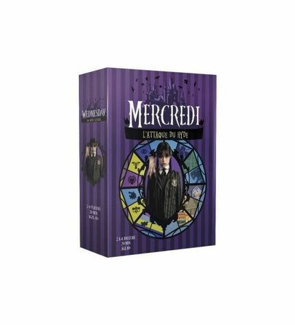 Asmodee Wednesday The Hyde Attack board game with game pieces and cards for family fun and strategic gameplay.