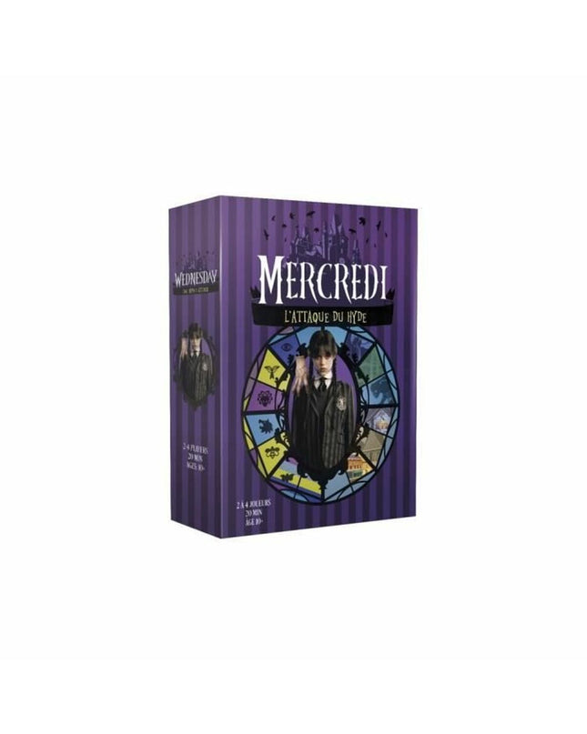 Asmodee Wednesday The Hyde Attack board game with game pieces and cards for family fun and strategic gameplay.