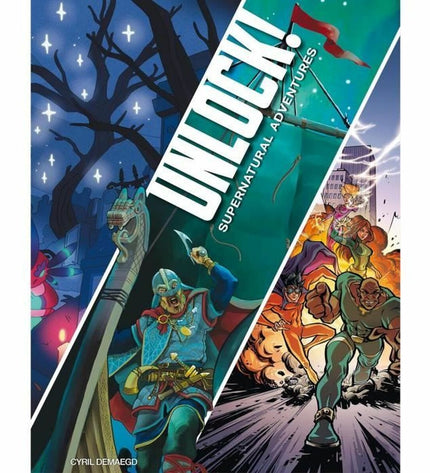 Asmodee Unlock board game with colorful cards and game components for puzzle-solving and adventure gameplay.
