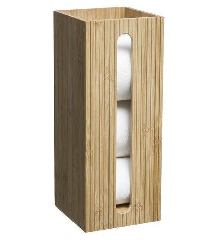 5five Simply Smart bamboo toilet paper holder mounted on bathroom wall in a modern home bathroom setting