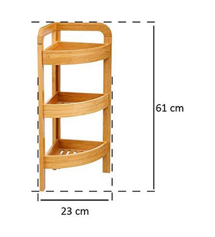 5five Simply Smart brown bathroom storage unit with three wooden shelves, measuring 23x23x61 cm, designed for home and kitchen use.
