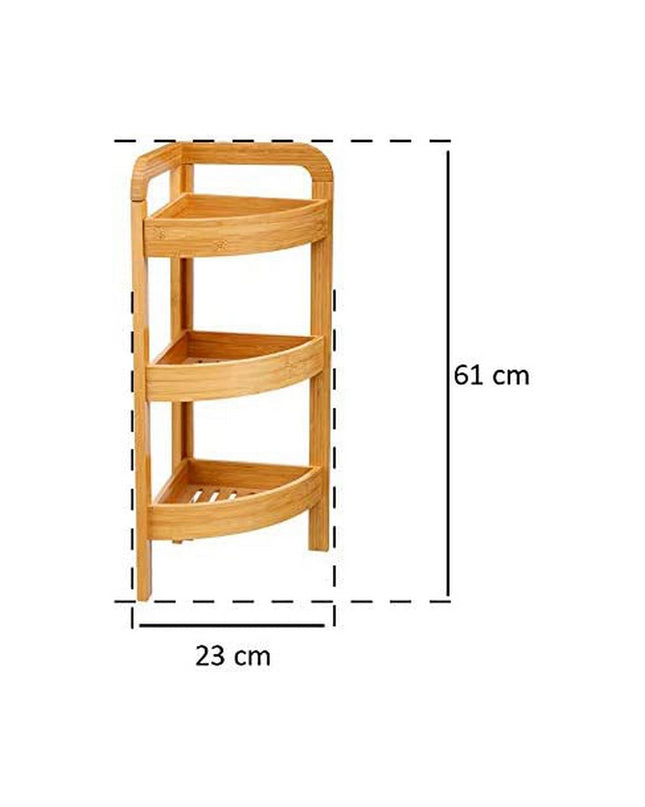 5five Simply Smart brown bathroom storage unit with three wooden shelves, measuring 23x23x61 cm, designed for home and kitchen use.