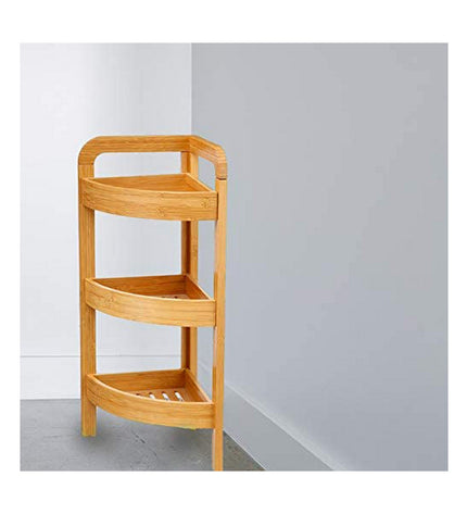 5five Simply Smart brown wooden bathroom shelf with three planks, 23x23x61 cm, for house and kitchen use.