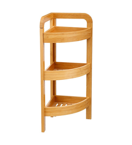 5five Simply Smart brown bathroom corner shelf with three planks, 23x23x61 cm, designed for home and kitchen use.