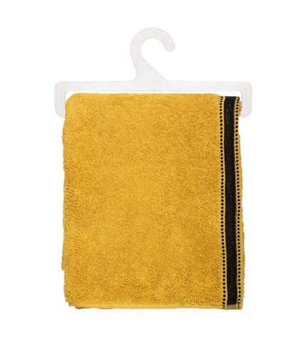 Yellow 5five Simply Smart premium cotton bath towel, 70 x 130 cm, soft and absorbent for home and kitchen use.