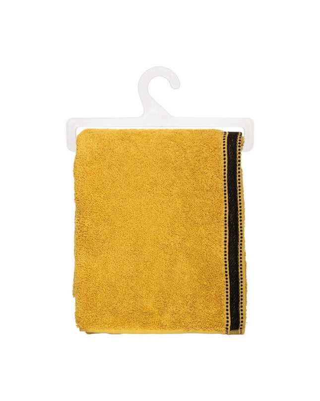 Yellow 5five Simply Smart premium cotton bath towel, 70 x 130 cm, soft and absorbent for home and kitchen use.