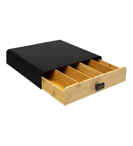 5five Simply Smart coffee capsule organizer in black metal, 33x31x7.5 cm, for storing coffee capsules in the kitchen.