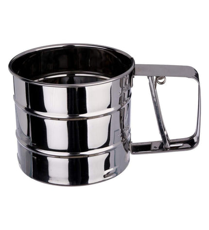 Stainless steel Zeef Secret de Gourmet 10.5x9x16 cm for kitchen baking, mesh sieve for cooking and baking tasks.