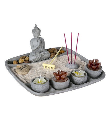 Gray cement garden statue by Atmosphera, outdoor decorative sculpture measuring 24x24x12 cm for garden decoration.