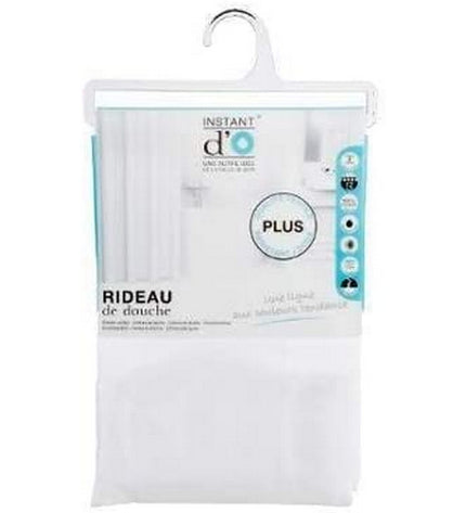 White polyester shower curtain from 5five Simply Smart, 180 x 200 cm, suitable for bathroom use.