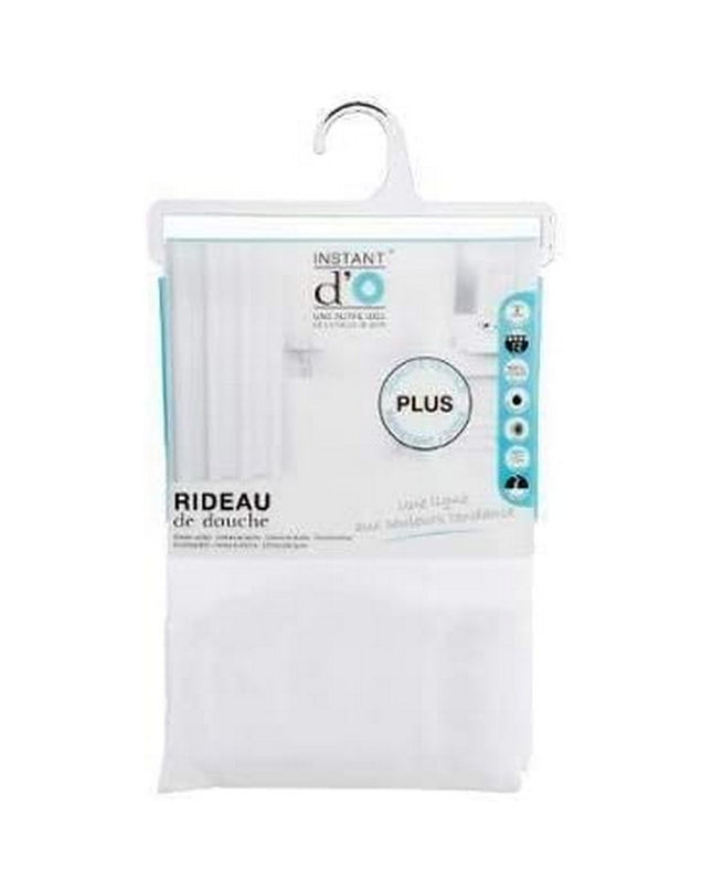 White polyester shower curtain from 5five Simply Smart, 180 x 200 cm, suitable for bathroom use.