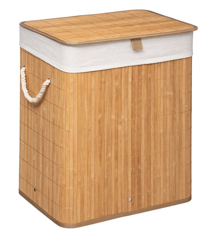 White bamboo laundry basket by 5five Simply Smart, 50x41.5x30 cm, designed for home organization and storage.