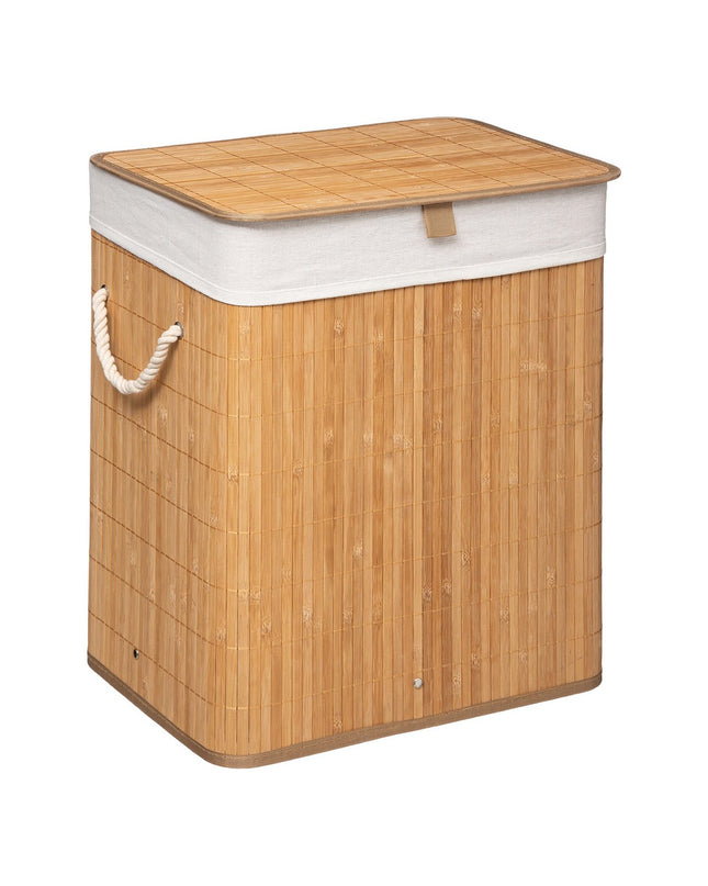White bamboo laundry basket by 5five Simply Smart, 50x41.5x30 cm, designed for home organization and storage.