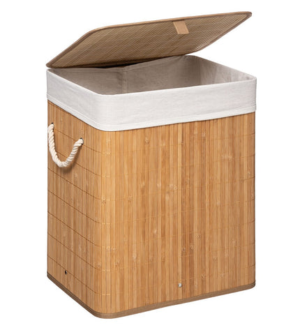 White bamboo laundry basket by 5five Simply Smart, measuring 50x41.5x30 cm for home organization and storage.