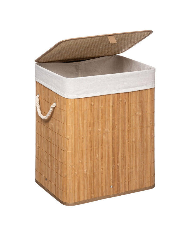 White bamboo laundry basket by 5five Simply Smart, measuring 50x41.5x30 cm for home organization and storage.