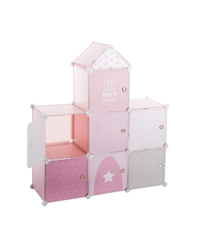 Pink castle-shaped modular furniture by Atmosphera for kids, made of polypropyleen, measuring 95.5 x 32 x 109 cm.