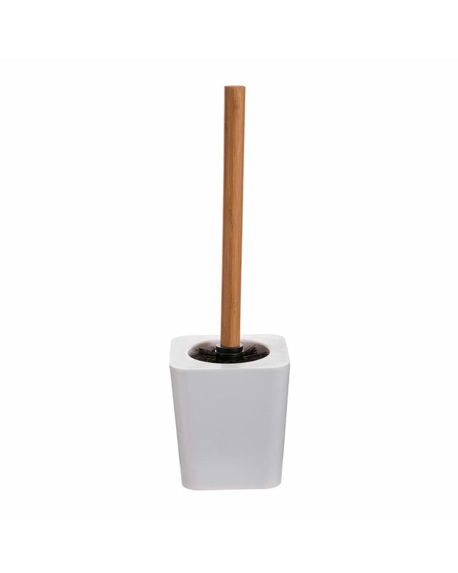 White 5five Simply Smart Natureo toilet brush with natural-colored handle and holder, designed for bathroom cleaning.