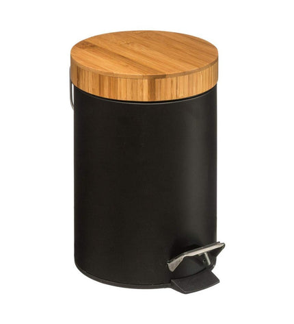 5five Simply Smart Natureo bamboo 3L waste bin in white and black for home kitchen storage and organization.
