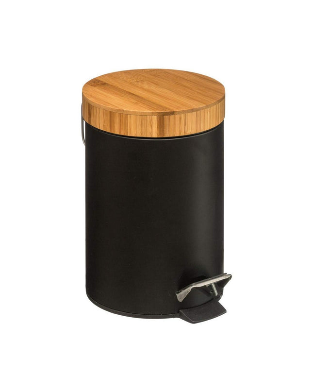 5five Simply Smart Natureo bamboo 3L waste bin in white and black for home kitchen storage and organization.
