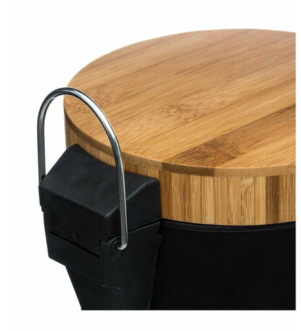 5five Simply Smart Natureo bamboo waste bin, 3L, white and black, for home kitchen storage and organization.